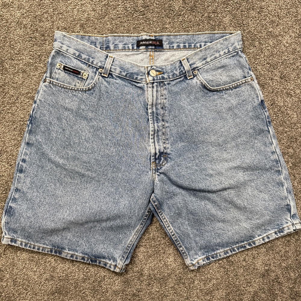 VTG Mens 36 Perry Ellis America Jean Shorts Denim Light Wash 90s Y2K Pockets